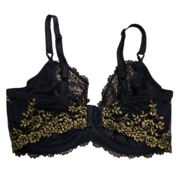 Wacoal Black & Gold Lace Underwire Bra 36DD Sexy Lingerie Floral Sheer 65191 - Picture 3 of 9